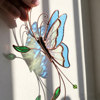 Attrape-soleil papillon en vitrail artisanal, décoration suspendue faite à la main, cadeau pour la maison, personnalisation disponible