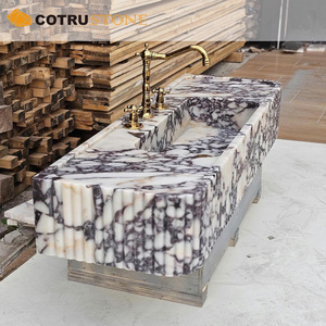 Vasque murale en marbre Calacatta Viola sculptée à la main, personnalisée et <span class=keywords><strong>de</strong></span> <span class=keywords><strong>luxe</strong></span>, pour salle <span class=keywords><strong>de</strong></span> bain décorative ou salle d'eau. - Product Image 2