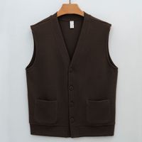 Gilet cardigan haut de gamme en coton gaufré épais 360g, col en V boutonné, lavable en machine, traitement anti-plis, décontracté