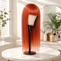 Frange latérale longue et droite # Perruque en cheveux humains roux auburn 350, perruque fabriquée à la machine, cheveux humains naturels lisses, perruques en cheveux humains réels pour femmes noires