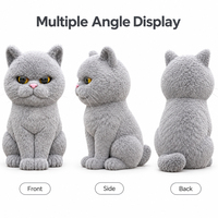 Statue de chat géante en fibre de verre floquée grise, tête interactive mobile, yeux clignotants, queue qui bouge, personnalisable pour la décoration de centres commerciaux, d'hôtels et de boutiques