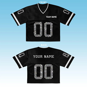 เสื้อฟุตบอลแบบครอปสำหรับผู้หญิงเสื้อครอปตาข่ายแฟชั่นพลอยเทียมออกแบบได้ตามต้องการ - Product Image 1