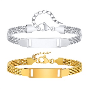 Custom Bracelet <b>Engraved</b> Gold Plated Stainless Steel Blank Charm Bracelets for Women - Product Image 1