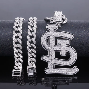Custom Luxury Mens Cardinals Silver & Gold Plated Cuban Link <b>Chain</b> Full <b>Iced</b> Out Crystal Baseball Tournament Pendant - Product Image 4