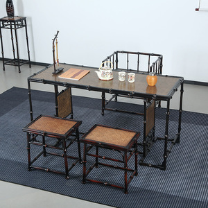 Chinese <b>Bamboo</b> Tea Table Set Ming Song Style Handmade Living Room Furniture Square Table With Chairs Antique Design - Product Image 5