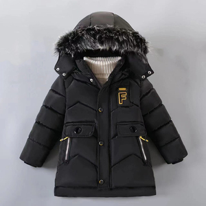 Vente en gros Veste pour garçons Veste d'hiver à capuche mi-longue épaisse polaire grand col en <span class=keywords><strong>fourrure</strong></span> Veste matelassée pour bébé - Product Image 6