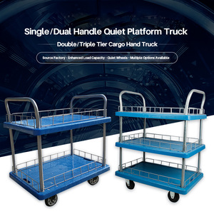 Best Selling Warehouse Double Side Plastic Flatbed Pullet Truck <b>Trolleys</b> - Product Image 4