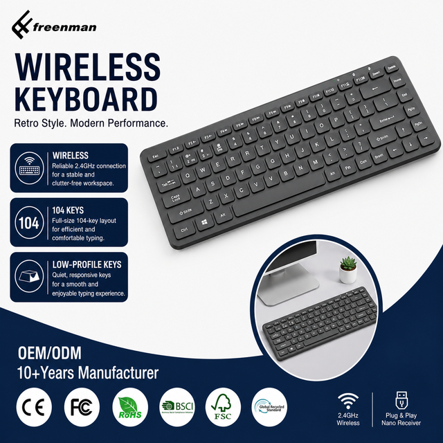 Factory Best Price Ultra Slim Rechargeable Wireless 2.4G 87 Keys Office Home PC Computer Keyboard