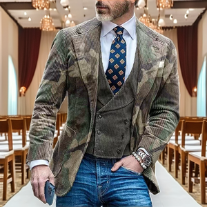 Último Modelo de Traje de Novio de Corduroy Marrón con Doble Botonadura, Traje de Boda Personalizado, Esmoquin para Graduación, Blazer Ajustado de 3 Piezas: Chaqueta+Pantalón+Chaleco - Product Image 2
