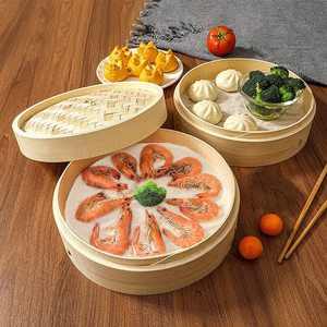Vaporiera in bambù a 2 livelli con coperchio, diametro 20 cm, per cuocere a vapore gli alimenti - Product Image 6