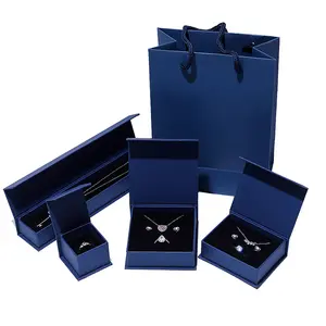 Toptan manyetik kapatma kolye mücevher hediye paketleme lacivert bilezik kutusu kağıt Logo ile
