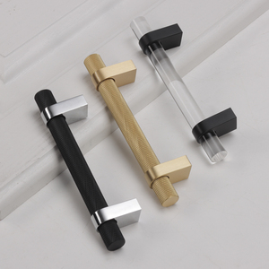 QIANSI Solid Brass Silver <strong>Black</strong> Acrylic Knurled Furniture Handle <strong>Knob</strong> for Bedroom Dresser Wardrobe <strong>Door</strong> Copper Tbar Pull - Product Image 5