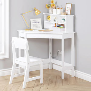 Children 3-8 Years White Corner Desk <strong>Kids</strong> Study <strong>Table</strong> and Chair Set <strong>for</strong> Home with Storage and Hutch - Product Image 3