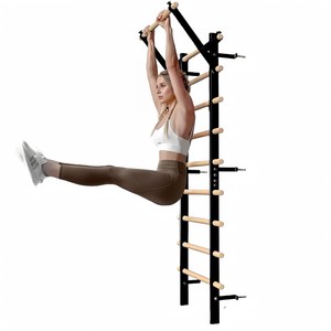 Escalera sueca de alta resistencia - Estructura de acero y peldaños de madera con barra de dominadas para gimnasio en casa |   Entrenamiento Multifuncional para la Parte Superior del Cuerpo - Product Image 1