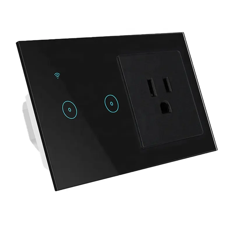 Norme AMÉRICAINE Prise Électrique Tuya Maison Intelligente Sans Fil Interrupteur Mural 2 Voies 2200W WiFi Lumière Contrôle Commutateur à Écran Tactile