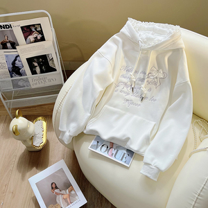 <span class=keywords><strong>Sudadera</strong></span> con Capucha Casual para <span class=keywords><strong>Mujer</strong></span> con Detalles de Encaje, Corte Holgado, Ideal para Usar en Primavera y Otoño - Product Image 4