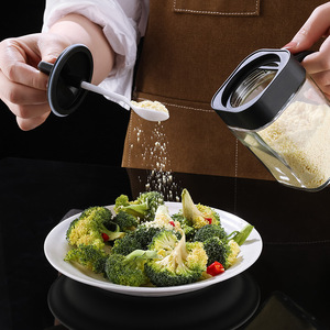 Juego de cocina de 3 tarros de condimentos contenedor de especias con tapas y cucharas selladas, caja de condimentos de vidrio transparente contenedor de sal - Product Image 5