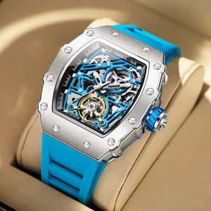 Montre mécanique de luxe pour homme, étanche, sportive, avec boîtier carré, bracelet en caoutchouc et cadran en verre, idéale pour le travail et les loisirs. - Product Image 1
