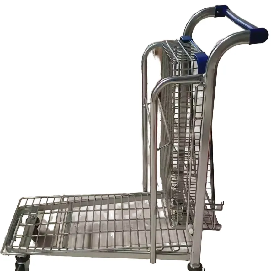 Carrinho de mão e carrinho de mão para supermercado dobrável, carrinho de dois andares para armazém de comércio eletrônico