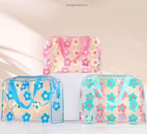 Bolsa de Mano con Diseño Floral, Bolsa de Aseo Transparente de PVC, Bolsa de Cosméticos de Viaje de Gran Capacidad, Venta al Por Mayor de Fábrica - Product Image 3
