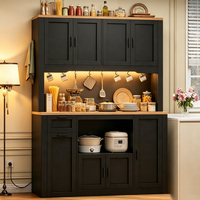 Buffet de cuisine moderne noir avec éclairage LED, prises USB et grand espace de rangement pour salles à manger