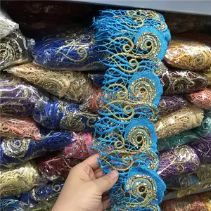 Nuova vendita calda personalizzato glitter potenza ricamato francese pizzo tessuto africano Nigeria pizzo trim