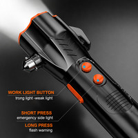 Lampe de poche d'urgence portable à LED, coupe-ceinture de sécurité de voiture, sirène SOS, alarme, batterie rechargeable USB, lampe de travail magnétique