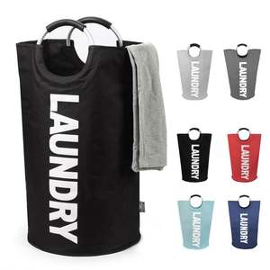 <b>Laundry</b> <b>Basket</b> <b>Collapsible</b> <b>Laundry</b> Bag Foldable Hamper Folding Washing Bin Black Sturdy Aluminum Handles with Foam Padding - Product Image 1