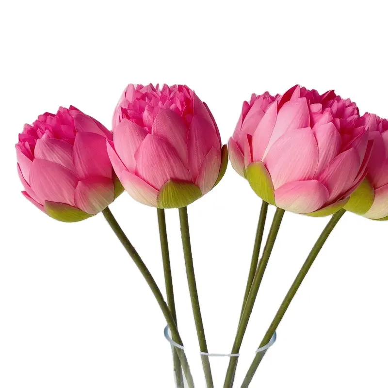Fiori decorativi all'ingrosso di boccioli di loto fiore di seta artificiale dall'aspetto reale decorativo per il giardino della scrivania di casa