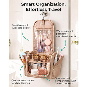 Sac de maquillage suspendu grande capacité pour femme, sac de rangement portable multifonctionnel pour articles de toilette et cosmétiques de voyage - Product Image 3