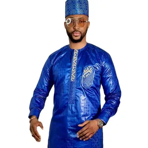 H & D African Traditional Bazin Clothes For Men 2pcs Shirt And Pants Embroidery Clothes Men Outfits