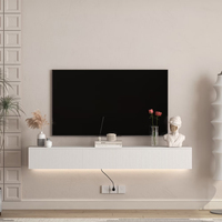 Mueble de TV de Pared Estilo Japandi Directo de Fábrica con Puertas de Panel de Listones y Diseño sin Tiradores para Mayoristas, Pedidos al por Mayor