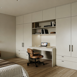 Armoire en bois massif personnalisée BALOM avec bureau, ensemble de meubles de chambre à coucher multifonctionnel, grand placard de rangement moderne, armoire - Product Image 4