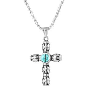 yunnique <b>Cross</b> Pendant Stainless Steel Turquoise Inlay Geometric Design For <b>Men</b> Women Gift Jewelry - Product Image 5