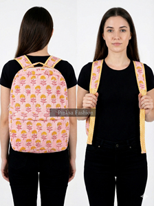 Sac à dos pour femme de style bohème, en coton matelassé, imprimé à la main, léger et de haute qualité, motif floral ethnique indien - Product Image 6