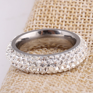 Titanium Steel <b>Ring</b> 4 Row Pave Setting <b>Crystal</b> Unisex Fashion Jewelry Gift - Product Image 3