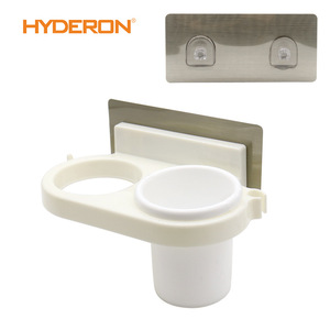 Support de rangement pour salle de bain Hyderon, en plastique et acier inoxydable, fixation par ventouse, porte-brosse à dents, design minimaliste - Product Image 1