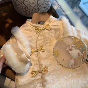 Girls Princess Dress Thickening Windproof Winter Outwear For Baby Girls First Birthday New Year Greeting Dress With Pearl Bag - Product Image 3