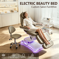 Table de massage électrique de luxe moderne pour salon de beauté, 3 moteurs, lumières LED, cuir PU, pour esthéticiennes, SPA, tatouage, soins du visage, portable