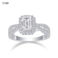 Bague en diamant de laboratoire certifié IGI de qualité supérieure, argent sterling 925, 1,25 ct, taille émeraude, avec halo, pour cadeau de fiançailles