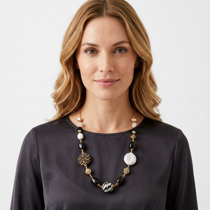 Women's Bohemian Statement Charm Necklace Black White Zinc Alloy Tassel Beads Gold Plated Fashion Party Jewelry - Product Image 2