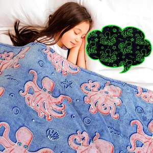 Manta de punto moderna, acogedora y adorable de poliéster 100% con diseño de pulpo diablo que brilla en la oscuridad, antiácaros, para niños, ideal para festivales. - Product Image 2