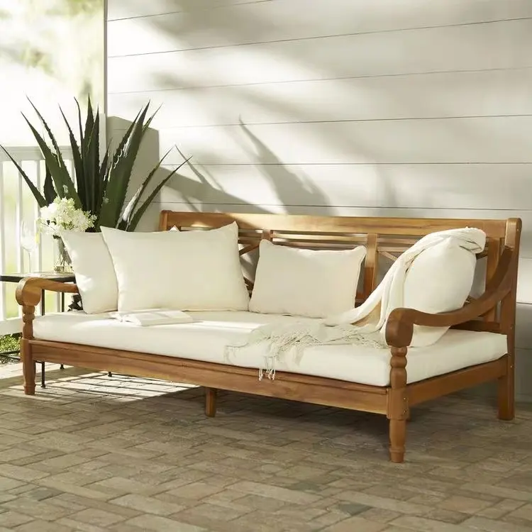 En kaliteli Modern tik ağacı mobilya yastıkları ile 3 koltuk koltuk takımı oturma odası veranda otel kesit açık bahçe kanepe