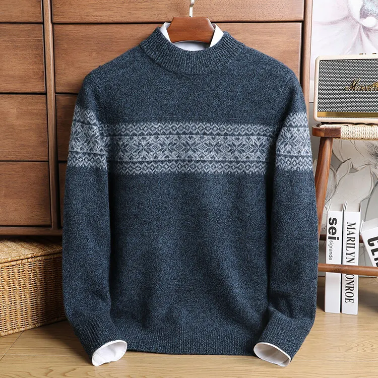Pullover Men's Solid Color Custom Logo Crew Neck Long-Sleeved 100%wool Sweater for Men