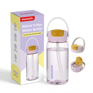 Bottiglia d'Acqua in Tritan da 500ml con Coperchio Ribaltabile e Manico, Antigoccia, Senza BPA, Riutilizzabile, Bottiglia Sportiva in Plastica Facile da Bere per Ufficio e Ciclismo - Product Image 1