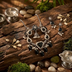 DIVYORO Women's Wildlife Inspired Gold Silver Disc <b>Necklace</b> Earring Set Designer Fashion Jewelry <b>Statement</b> <b>Necklace</b> for Wedding - Product Image 2