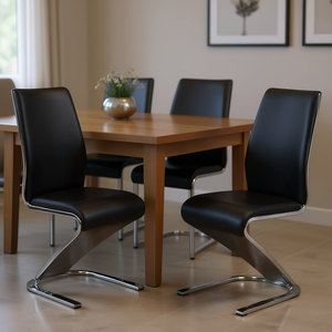 Juego de 2 sillas laterales acolchadas de polipiel en acabado negro y cromado para comedor - Product Image 2