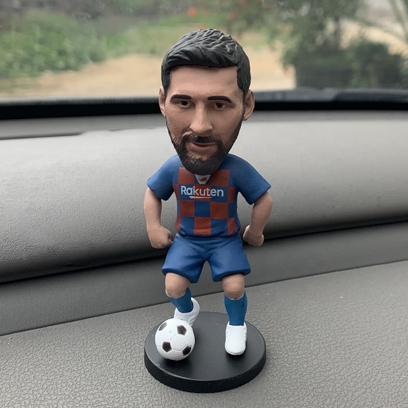 Diseño de cabezas de bobblehead de dibujos animados, resina personalizada, novedad, Messi Bobble Head Souvenir, decoración interior, foto Artificial, pintura artesanal