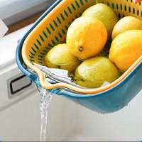 Nieuwe Product Afvoer Mand Thuis Keuken Wassen Mand Dubbele Laag Fruit Groente Wassen Plastic Afvoer Mand