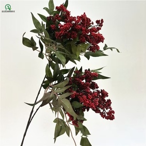 Rama de hojas artificiales de <span class=keywords><strong>Nandina</strong></span> con bayas, tallo largo, hojas de seda, frutos de espuma para decoración del hogar, mesa, bodas, jarrones, días festivos y oficina. - Product Image 6